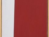 an abstract painting of a red, white, and black square