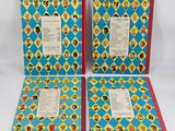 two children ' s books in blue and red covers with pictures on them