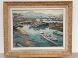 a picture of a painting of boats in the water