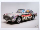 un dessin représentant une voiture recouverte de graffitis
