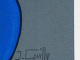 a drawing of a blue vase sitting on a table