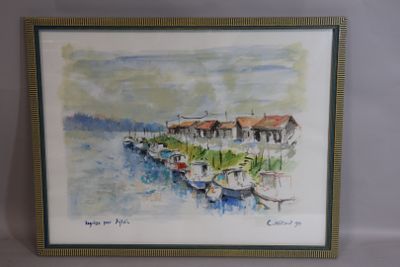 Christian MITARD (XXe) "Vue d'un port" aquarelle signée en b…