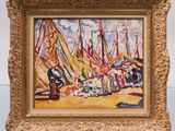 une image d'un tableau représentant un groupe de personnes sur une plage