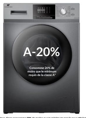 un gros plan d'une machine à laver sur laquelle on peut lire « -20 % »