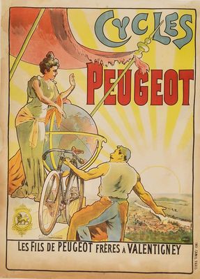 CYCLES PEUGEOT. Affiche publicitaire grand format pour les C…