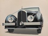 dessin représentant une voiture noire et blanche sur un fond beige