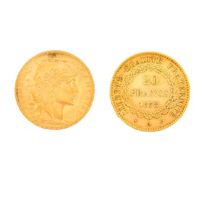 deux pièces d'or à l'effigie d'une femme