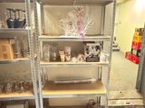 a room with several shelves and a chair in it