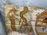 a picture of a table cloth with a picture of squirrels on it