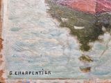 a painting of a woman holding an umbrella in the water