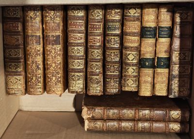 de nombreux livres anciens sur une étagère dans une pièce