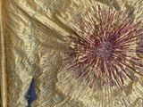 un drapeau orné d'un rayonnement en forme d'étoile, posé sur une table
