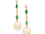 a pair of pearl and emerald earrings