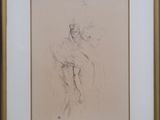 drawing of a woman in a dress in a gold frame