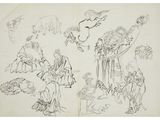an image of a drawing of a group of people and animals