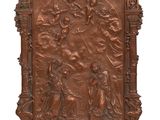 une grande plaque en bronze représentant la Nativité de Jésus et de Marie