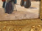 a painting of two women walking down the street