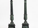 pair of antique bronze candlesticks with green pat finish