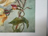 a painting of two yellow roses on a green background