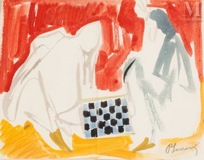 an image of a painting of a man playing a game of checkers