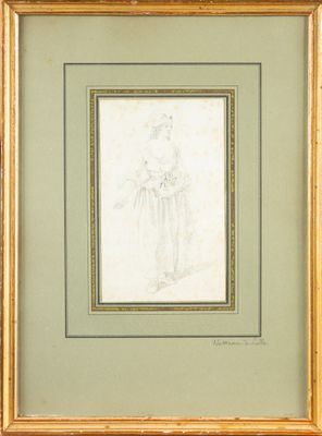 le dessin d'une femme en robe blanche tenant une fleur à la main