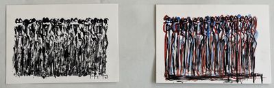 three paintings hanging on a wall next to each other on a wall