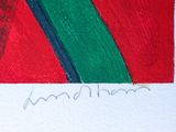 painting of a red, green, and blue design on a white paper