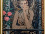 a painting of a woman with a hat on a wall