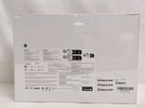 the back of a white box with a black label on it