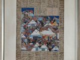 tableau représentant un groupe de personnes à cheval dans un champ