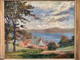 une image représentant un tableau représentant une ferme au bord de l'eau
