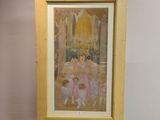 a picture of a painting of a woman and two children