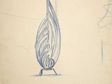a drawing of a vase on a stand in the middle of a room