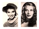 two black and white photos of a woman wearing a hat and a sweater
