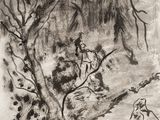 une image d'un dessin en noir et blanc d'un homme sur un cheval