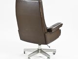 an image of a brown leather office chair with wheels on a white background