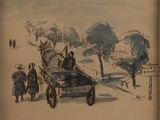 dessin représentant un groupe de personnes dans une calèche