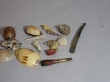 beaucoup de coquillages et une pipe sur la table