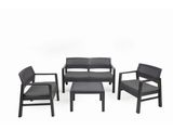 un ensemble de mobilier de jardin noir comprenant quatre chaises et une table basse