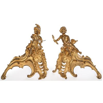 paire de figurines anciennes en laiton représentant une dame et un enfant