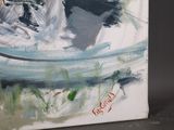a painting of a dog that is sitting in a boat