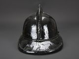 a close up of a helmet on a gray background