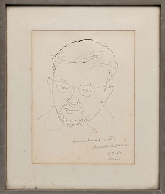 dessin représentant un homme à lunettes et barbu, dans un cadre