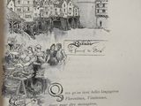 an old book with a picture of a town on it