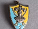 an image of a metal badge with a sword and shield on it