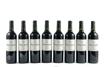 six bouteilles de vin rouge sont alignées