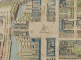 an old map of a city with lots of buildings and trees