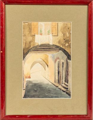 une image représentant une aquarelle d'une porte d'entrée dans un immeuble