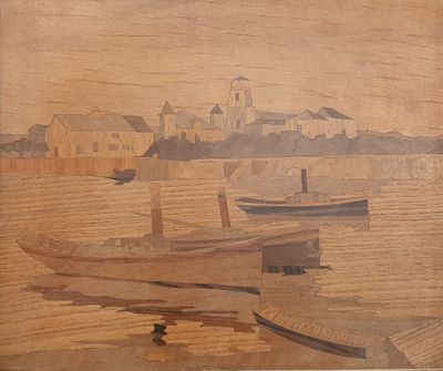 une image d'un tableau représentant un bateau sur l'eau