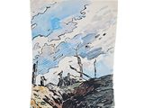 a picture of a drawing of a man and a woman on a hill